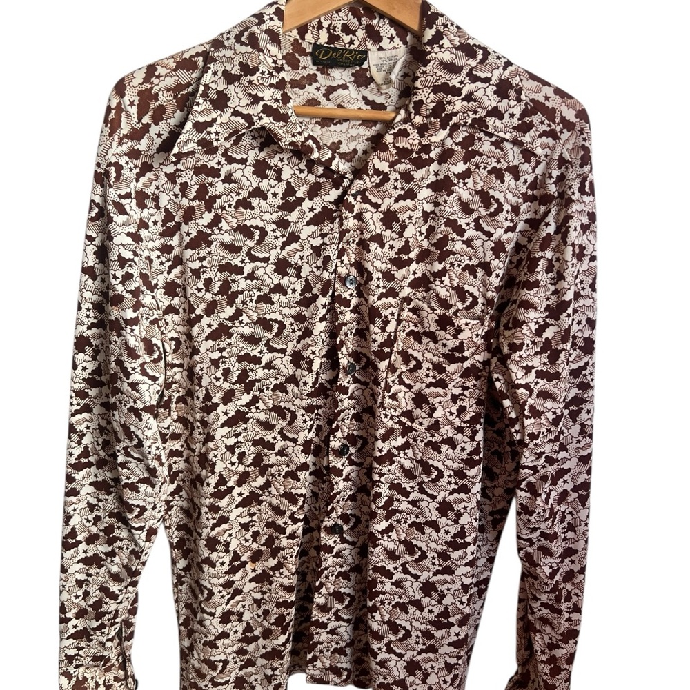 Vintage 70’s Del Rio Sportswear Brown and White Casual Button Down Shirt SZ L